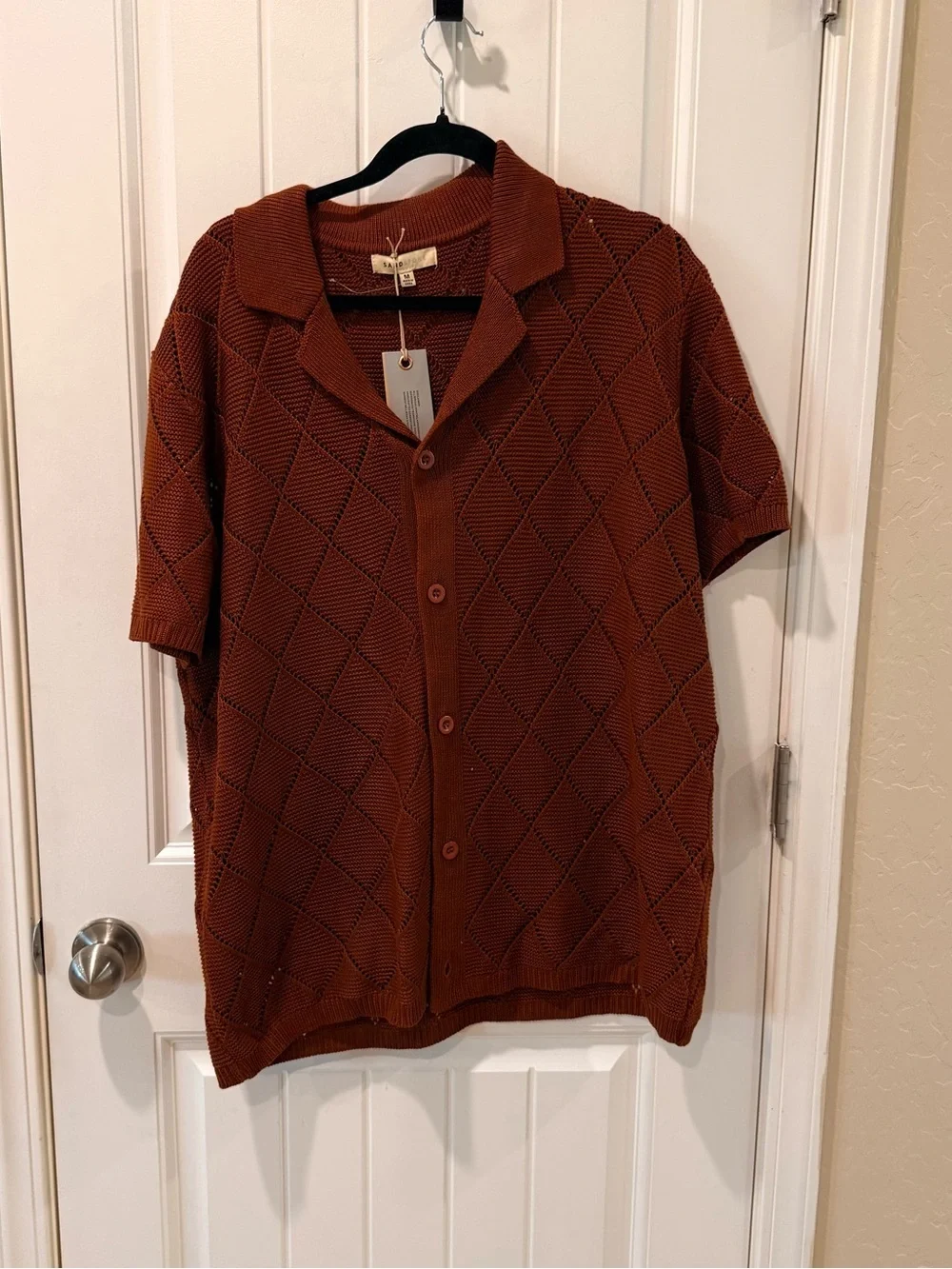 Sandstone Knit Button Front Camp Collar Sweater Shirt Men’s Medium Rust NWT